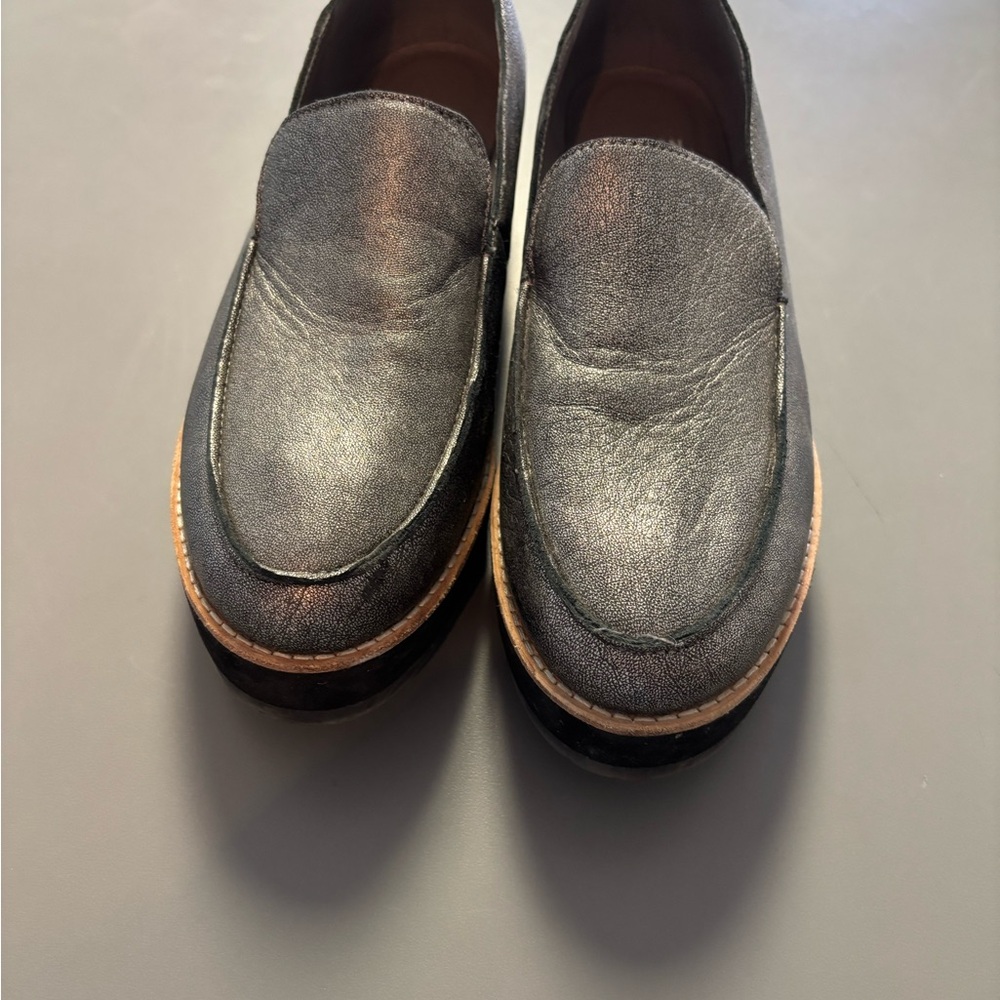 Eileen Fisher Gray Textured Sole Ella Metllic Lug Sole Loafer